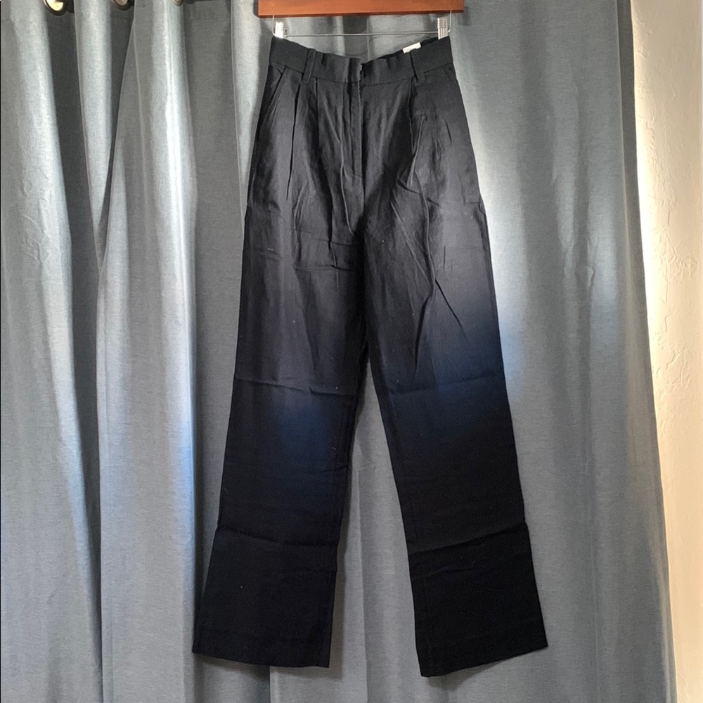 NWT Abercrombie & Fitch black linen-blend wide leg trouser slacks